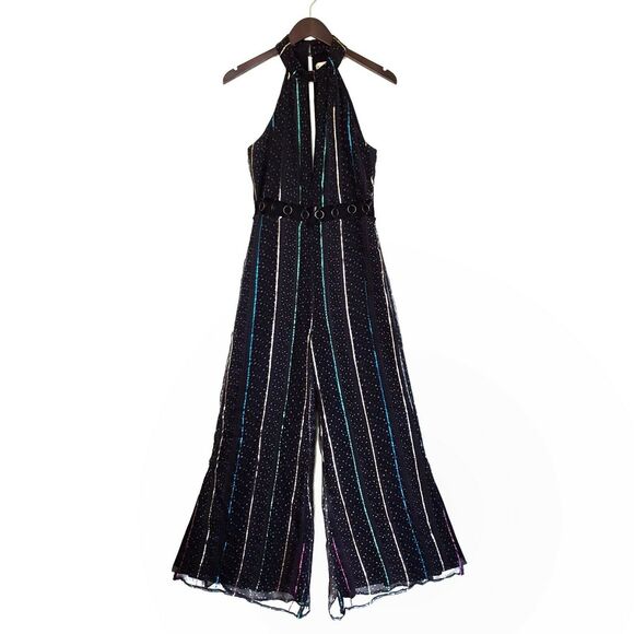 Cleobella Pants - CLEOBELLA Nash high neck flared leg sleeveless retro disco jumpsuit stardust XS